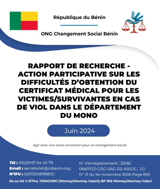 Recherche action participative sur certificat médical en cas de viol dans le département du Mono au Bénin